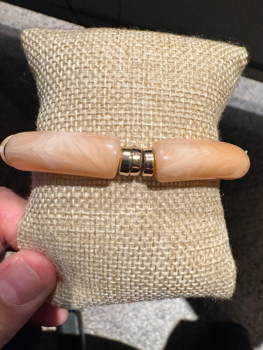 Beige Marbled Resin Bracelet with Gold Accents - Women's Jewelry